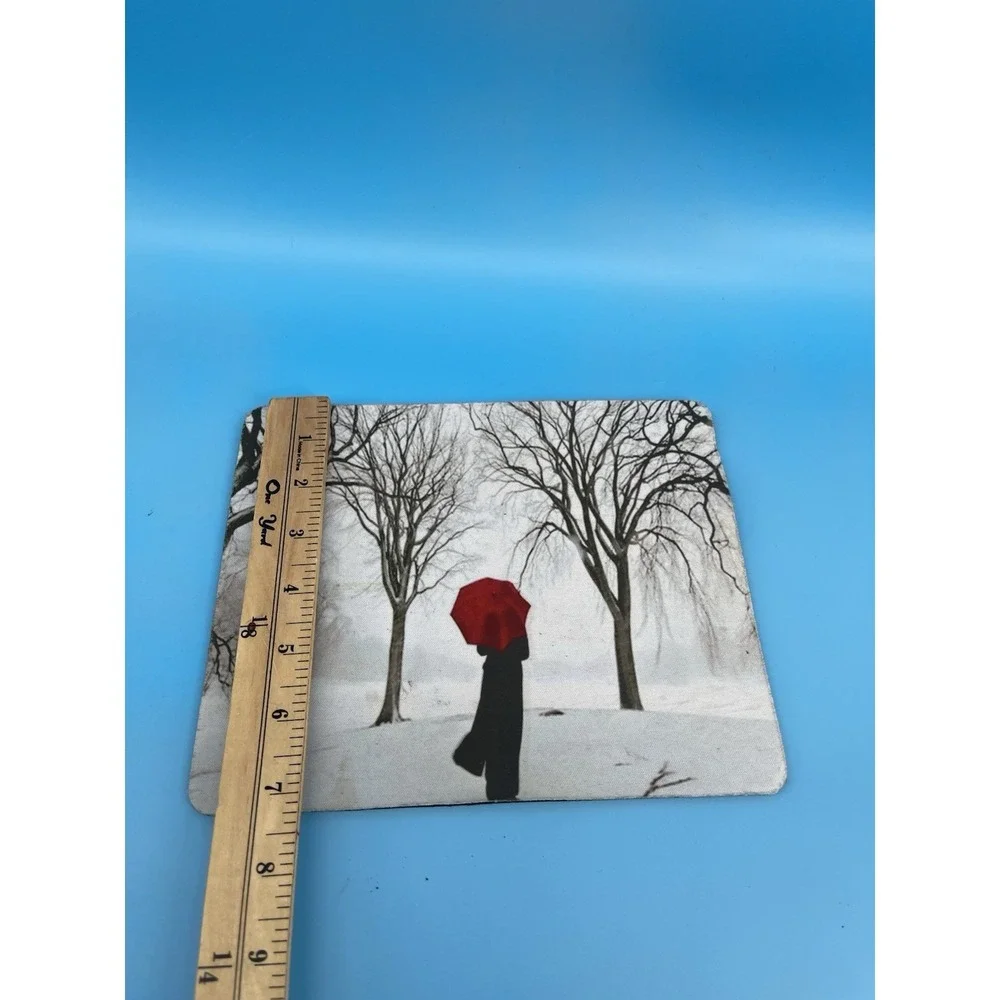 Y2K Red Umbrella Winter Scene Mouse Pad Non Slip Desk Mat Computer‎ Mousepad